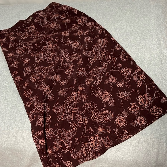 Eddie Bauer Maxi Corduroy Skirt Size 12 Tall Paisley Floral Western Modest - Picture 1 of 10